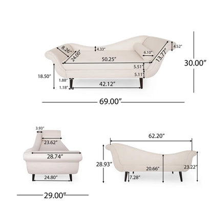 ADOUER WOOD Designer Solid Wood Leg & Frame Upholstered Chaise Lounge Sofa With Bolster