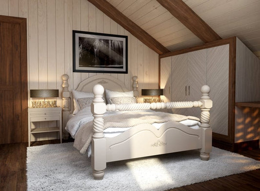 Adouer Wood Elegant Rustic Wooden Bed with Intricate Carved Posts and Headboard