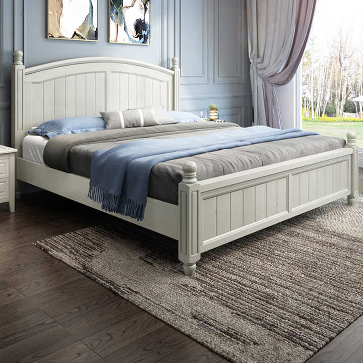 Adouer Wood "Elegant White Solid Sheesham Wooden Bed with Classic Finials"