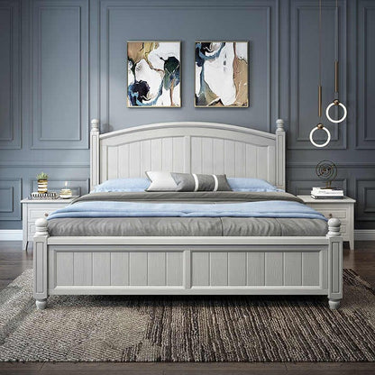 Adouer Wood "Elegant White Solid Sheesham Wooden Bed with Classic Finials"