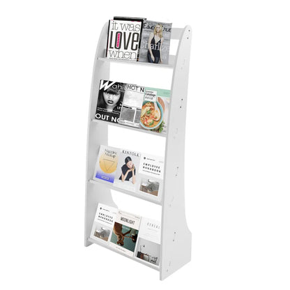 ADOUER WOOD Solid Sheesham Wood PU White Standing Magazine Rack