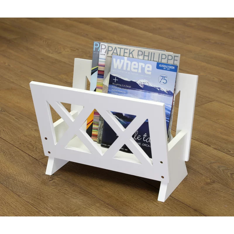 ADOUER WOOD Solid Sheesham Wood PU White Magazine Rack