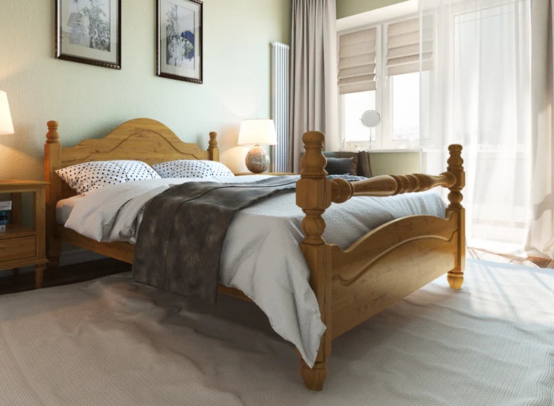 Adouer Wood Solid Sheesham Wooden Pine Bed Frame with Classic Headboard Design - Natural Finish