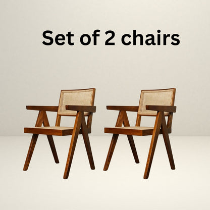 ADOUER WOOD "Mid-Century Modern Wooden Dining Chair with Cane Backrest and Seat – Teak Finish"