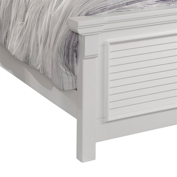 Adouer Wood "Coastal White Solid Sheesham Wooden Bed Frame with Louvered Panels and Arched Headboard"