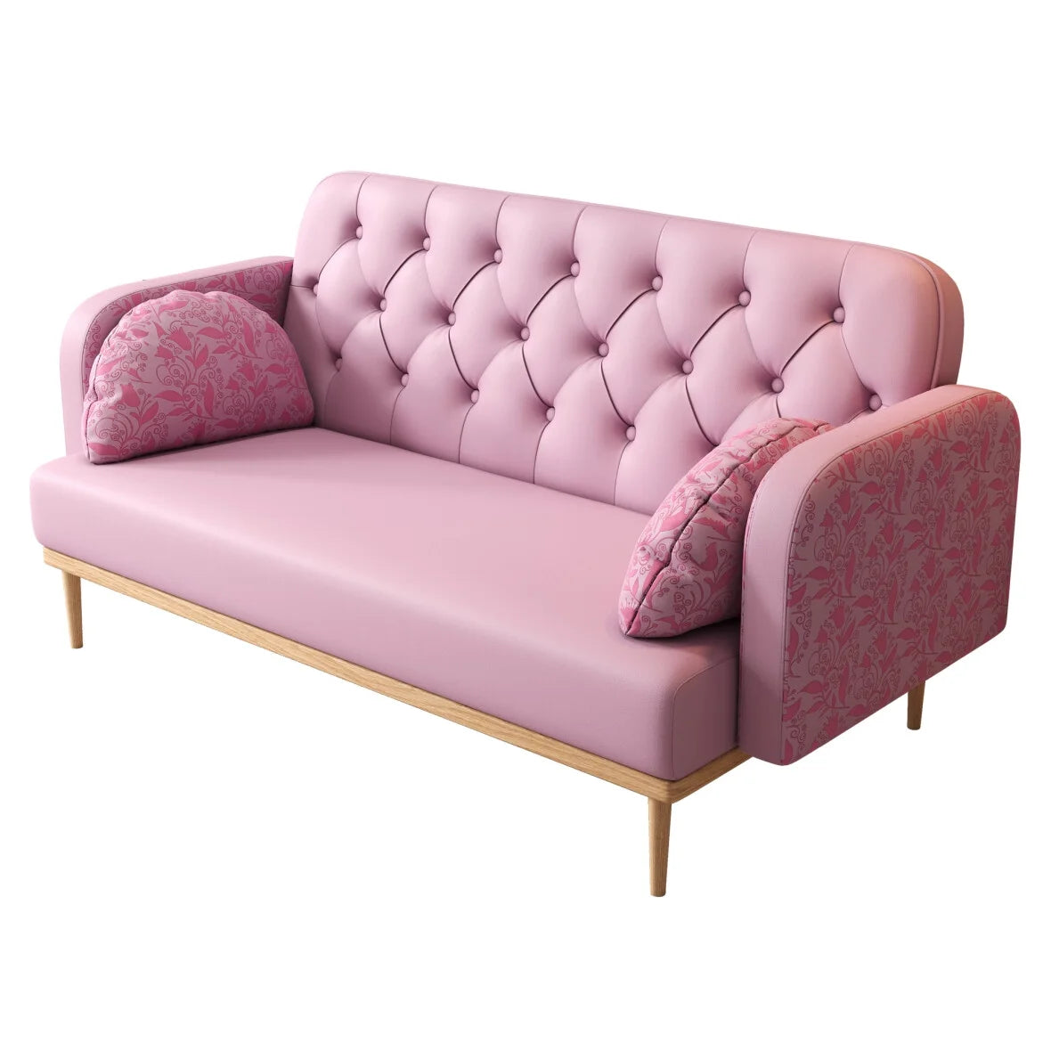 ADOUER WOOD Luxurious Solid Wood Frame 3 Seater Pink Leatherette Fabric Sofa