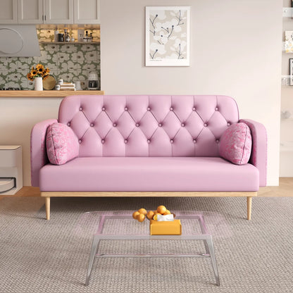 ADOUER WOOD Luxurious Solid Wood Frame 3 Seater Pink Leatherette Fabric Sofa