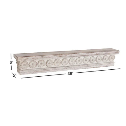 ADOUER WOOD Acacia Wood Designer White Distressed Carving Wall Shelve