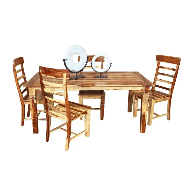 ADOUER WOOD "Rustic Solid Sheesham Wood 4-Person Dining Table Set with Natural Finish"