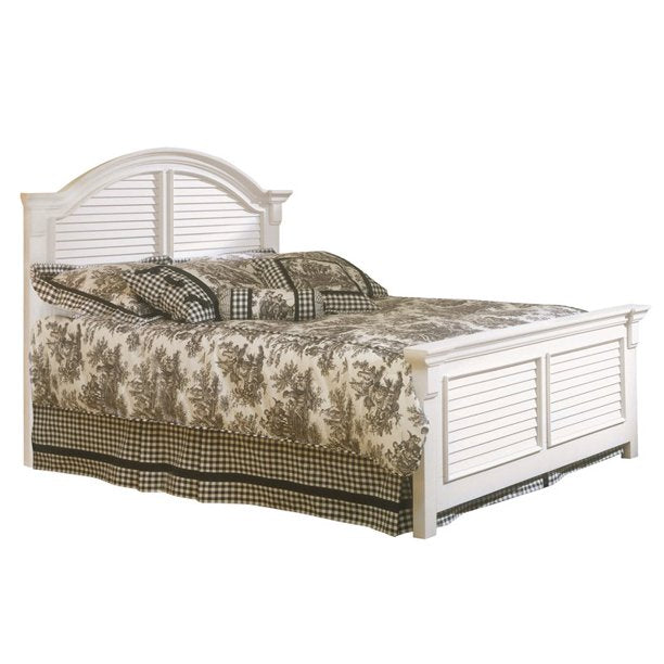 Adouer Wood "Coastal White Solid Sheesham Wooden Bed Frame with Louvered Panels and Arched Headboard"