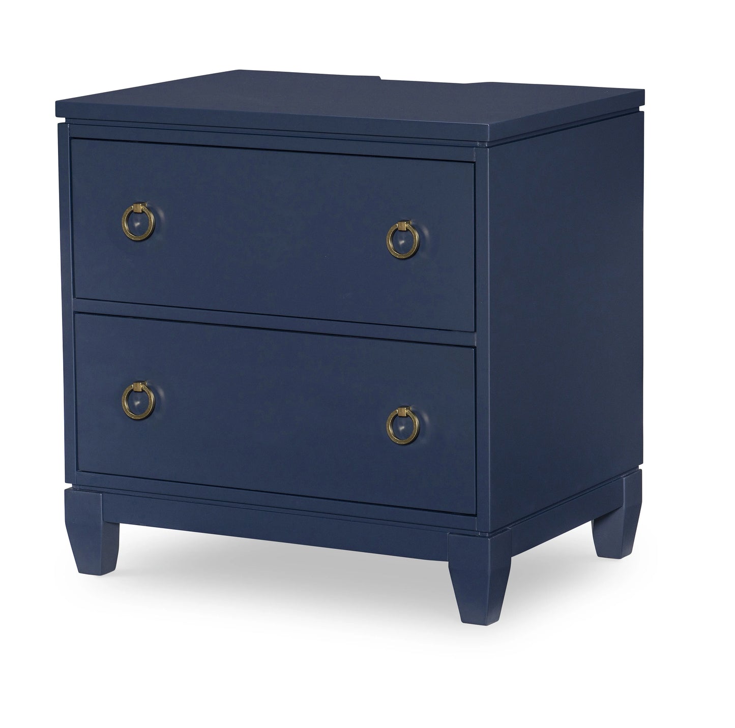 ADOUER WOOD Navy Blue Two-Drawer Bedside Table with Gold Ring Pulls