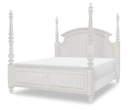 ADOUER WOOOD "Solid Sheesham Wood Poster Bed in Elegant Milky White"