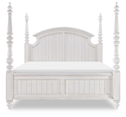 ADOUER WOOOD "Solid Sheesham Wood Poster Bed in Elegant Milky White"