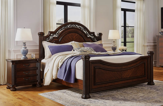 ADOUER WOOOD Solid Sheesham Wood Without Storage Royal Bed and Bedside Table, Walnut Finish