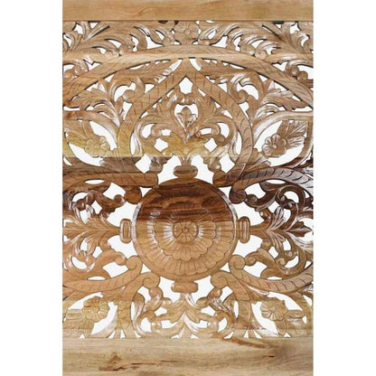 Adouer Wood "Luxuries Hand-Carved Solid Sheesham Wooden Bed Frame with Intricate Floral Design"