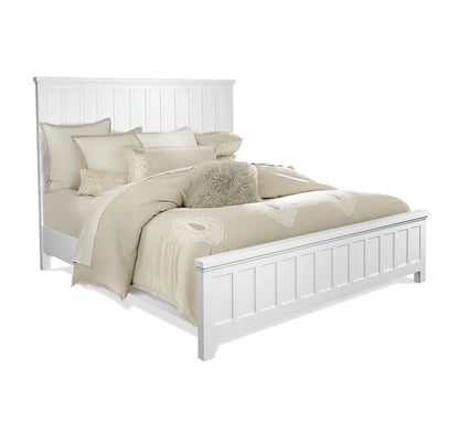 ADOUER WOOD "White Wooden Panel Bed with Elegant Headboard and Footboard"