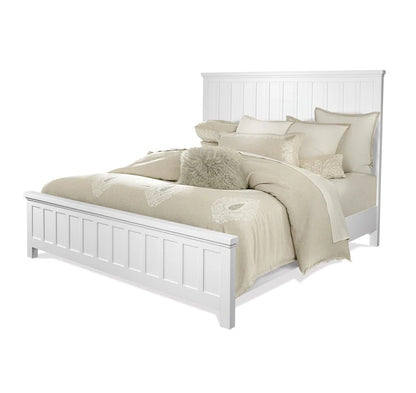 ADOUER WOOD "White Wooden Panel Bed with Elegant Headboard and Footboard"