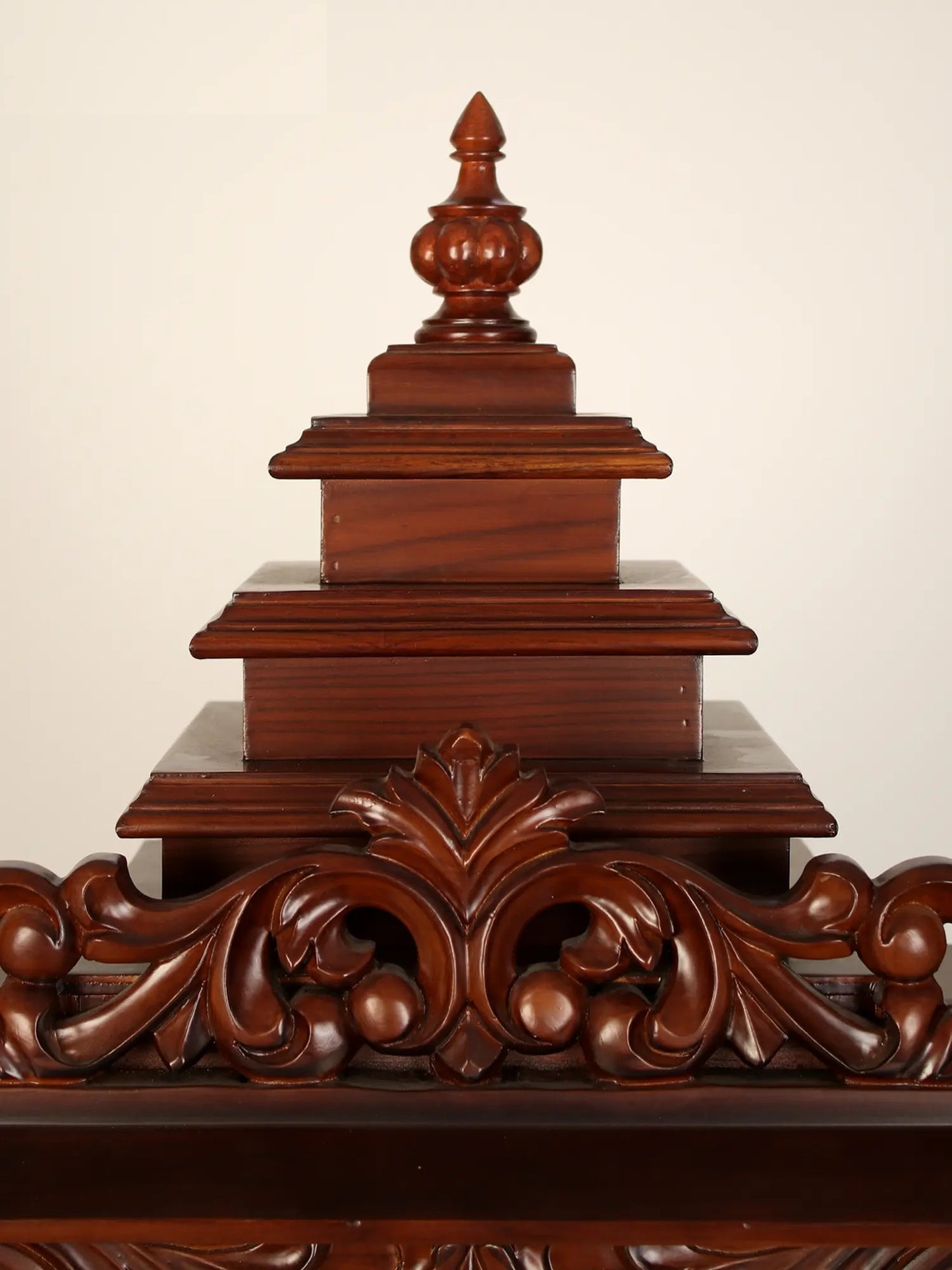 ADOUER WOOD 54'' Luxuries Teak Wood & Marble Hand Carved Pooja Mandir With One Drawer (Mahogany)