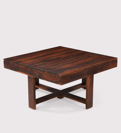 ADOUER WOOD Solid Sheesham Wood Coffee Table Set With 4 Setting Stool (Natural Finish)