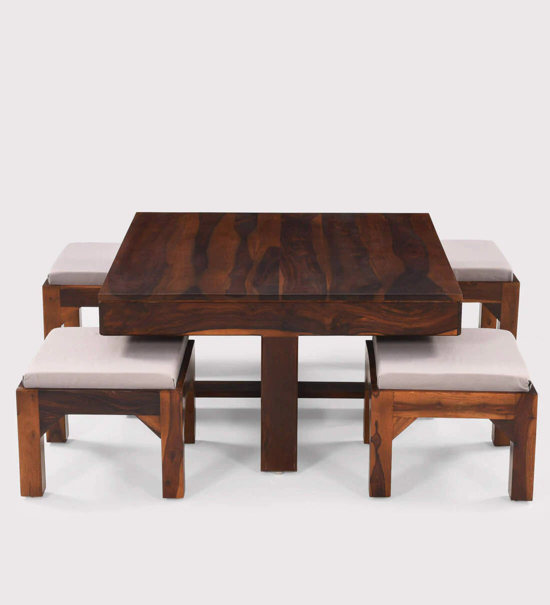 ADOUER WOOD Solid Sheesham Wood Coffee Table Set With 4 Setting Stool (Natural Finish)