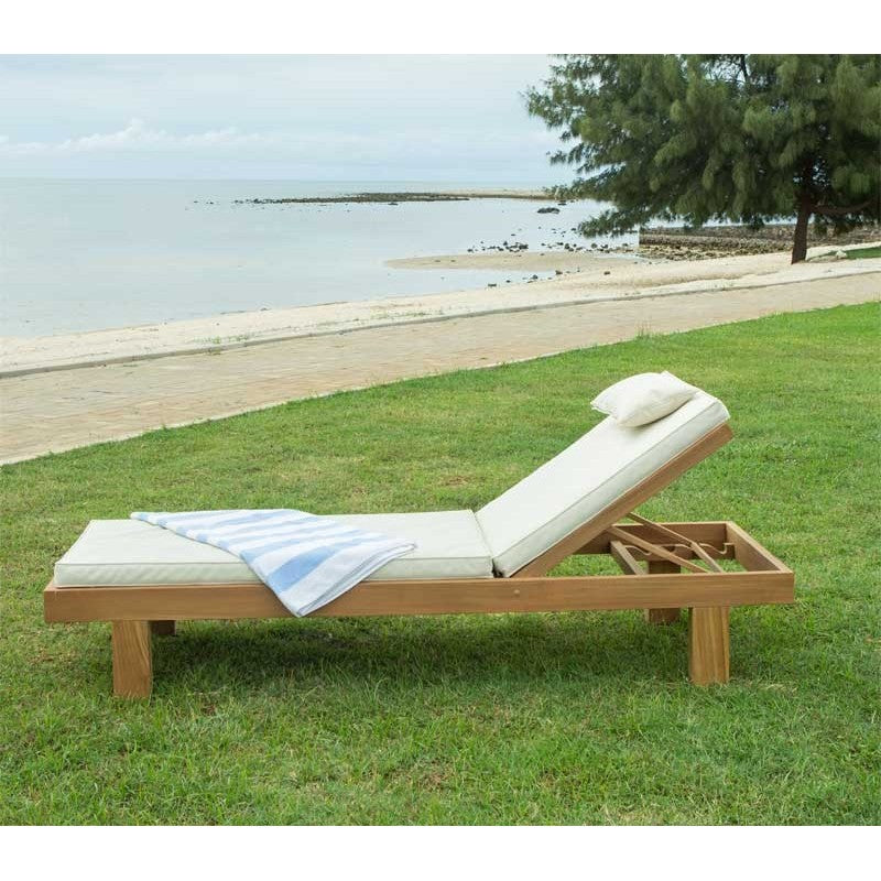 ADOUER WOOD Solid Acacia Wood Outdoor Chaise Lounger With Adjustable Backrest