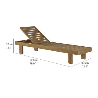 ADOUER WOOD Solid Acacia Wood Outdoor Chaise Lounger With Adjustable Backrest