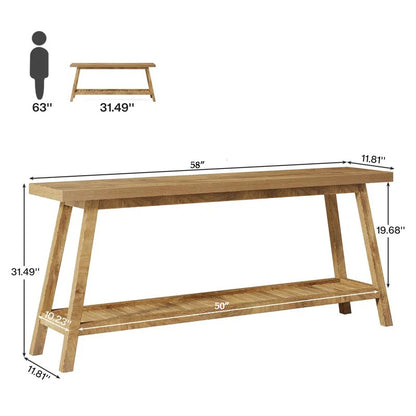 ADOUER WOOD Acacia Wood Multi Use Console Table With Shelf (Natural Finish)