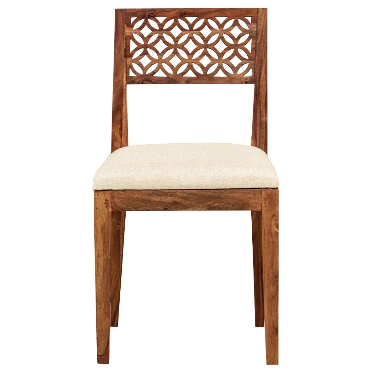 ADOUER WOOD "Elegant Solid Sheesham Wooden Dining Chair with Intricate Lattice Backrest and Cushioned Seat"