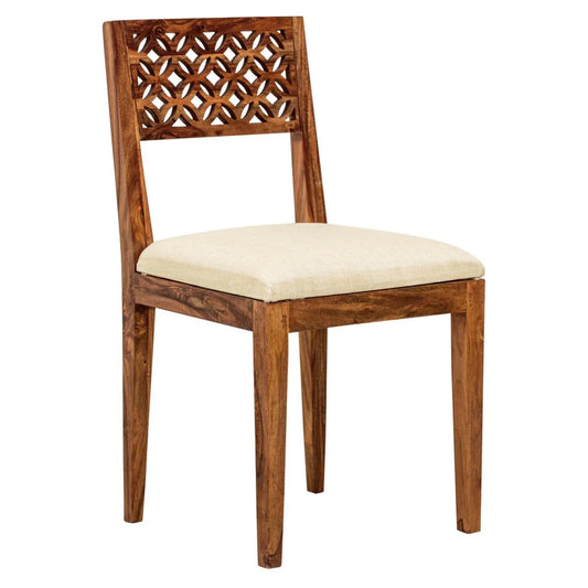 ADOUER WOOD "Elegant Solid Sheesham Wooden Dining Chair with Intricate Lattice Backrest and Cushioned Seat"