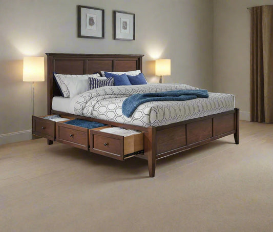 ADOUER WOOD Solid Sheesham Wood Standard Bed With Drawer Storage Walnut Finish