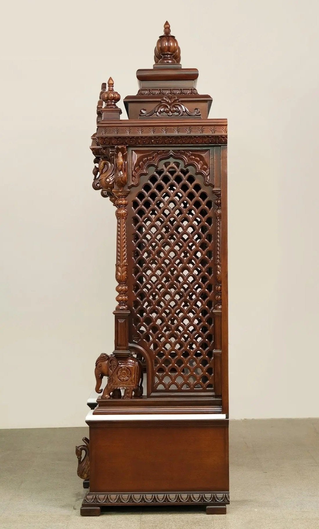 ADOUER WOOD 76'' Luxuries Teak Wood Traditional Hand Carved Pooja Mandir With Drawers (Walnut)